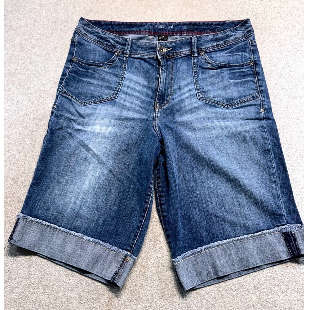 Lane Bryant Womens 16 Denim Bermuda Jean Shorts Mid Rise Blue Stretch Cuffed